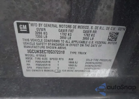 2014 Chevrolet Silverado 1500 2Lz from USA, damaged, VIN 3GCUKSEC7EG372318